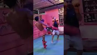 Block and spinning elbow. Muay Thai kickboxing