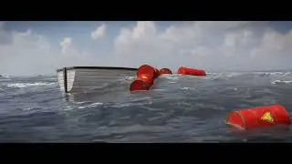 Ocean with foam, boat and barrels - with blender eevee