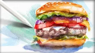 🎨 Watercolor Cheeseburger in Procreate | Easy Coloring Tutorial 🍔