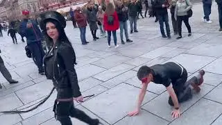 Mistress wife and her Slave Husband in public ( FLR couple)