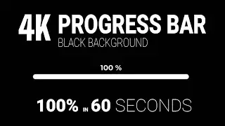 4K White Progress Bar Animation  100% Completion in 1 Minute  Black Background Motion Graphics
