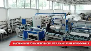 Machine line for making facial tissue and paper hand towels