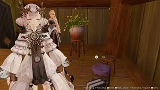 Ryza standing on books and eye contact maxxing
