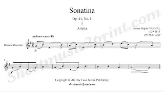 Vanhal : Sonatina op. 41, no. 1 (1/2 : Arietta) - Descant recorder