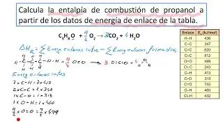 Entalpía de combustión del propanol. Por energías de enlaces
