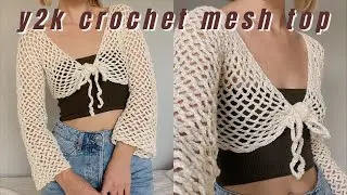 Y2K crochet mesh front tie cardigan tutorial
