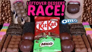 ASMR LEFTOVER DESSERT RACE! BIG KITKAT MILO, BUBBLY CHOCOLATE, OREO ICE CREAM, CADBURY TWIRL BARS 먹방