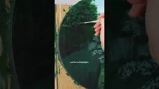 Paint with me 🎨 a landscape on a round canvas!  #painting  #artist #landscapepainting