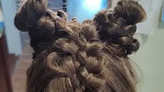 Прическа с двумя пучками и пятипрядной косой ✨
