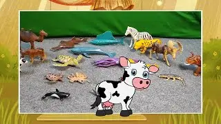 Sea, Farm & Wild Animals for Kids 🐳🐄🦓  Toy Figures, Names & Fun Rhymes