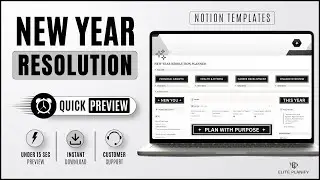 2026 New Year Resolution Template for Notion | Black Edition | Quick Preview