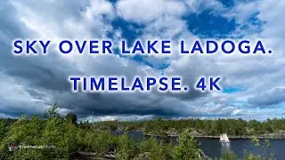 Sky over lake Ladoga. Timelapse. 4K