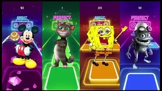 Mickey mouse vs Talking Tom vs The Spongebob vs Crazy frog Tile's Hop Edm Rush Battle