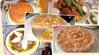 طاولة ليلة النصف من رمضان مع تحلية الكنافة على طريقة الشاف /كسكسي بالحمص والزبيب/،طاجين ملسوقة/شربة