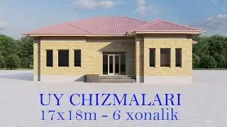 17x18 m 6 xonalik uy chizmasi