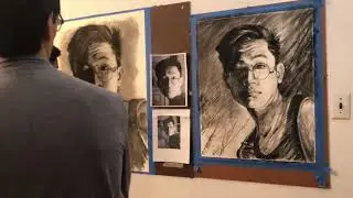 Self-Portrait Charcoal Drawing Timelapse (ft. Dad-man)