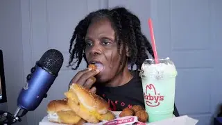 Trying Arbys Fried Mac N Cheese Bites With The New Fish Cheddar SandwichASMR Eating Sounds