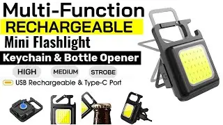 Multi-Function Rechargeable Mini Flashlight 🚨 With Keychain & Bottle Opener