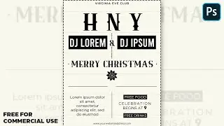 Single Color Ticket Style Christmas and HNY Poster Design in Photoshop CC - Free for Commercial Use