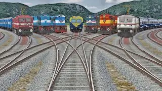 HIGH SPEED TRAINS RUNNING ON CURVED BRIDGE RAILROAD TRACKS | Train Game | Railways