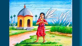 Autumn season scenery drawing/Saratkal scenery drawing/Durga Puja special drawing