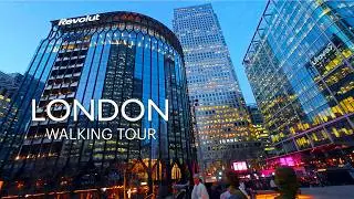 London Canary Wharf Evening Walk 4K | After Work City Life 🍹, Skyscrapers & DLR