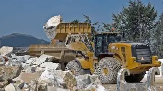CAT 980 Loading CAT 770 Truck with Massive Marble Rocks