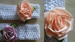 Плоские Розы Канзаши на повязку/Flat Roses kanzashi/Roses Headband