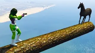 GTA V Water Ragdolls SHE HULK VS HORSE GTA 5 Superhero Battle, Euphoria Physics,JumpFails