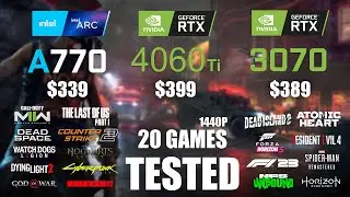 ARC A770 16GB vs RTX 4060Ti 8GB vs RTX 3070 8GB | R9 - 7950X3D | 1440p - 20 Games Tested