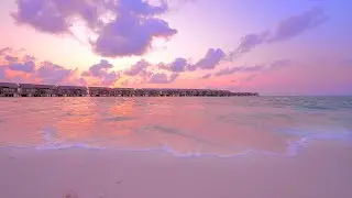 Perfect Sunset at the Maldives Beach with Calming Sound of Waves. Ocean video 4K UHD