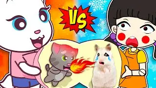 Fire Angela Infant vs Ice Squid Game Doll Infant  - Fire Tom vs Ice Hamster | Funny Hamster