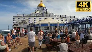 Eastbourne England town center | Eastbourne beach 🏖 Relaxing summer walk 4K | UK's sunniest place 🌞