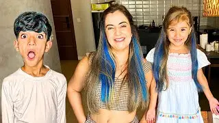 MINHA MÃE E MINHA MANU PINTARAM O CABELO DE AZUL NA ROTINA DE DOMINGO DA FAMÍLIA ROCHA