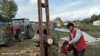 Doğal atölyede odun doğrama