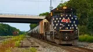 VERY RARE!!! KCS 4006 pushes on the back of CPKC 528 Eastbound across Bond St, in Galt, Ontario