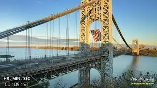 George Washington Bridge American Flag Tower Lights Day to Night Time Lapse