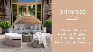 Classic Rattan Modular Daybed Sofa Set with Retractable Canopy by Primrose Living