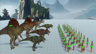 Ultimate Showdown Spinosaurus, T Rex, Archers, Knights, Axe Warriors, and Spartans Battle to the End