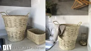 FAÇA VOCÊ MESMO - Cesto para roupa feito com corda de sisal 