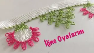 İğne oyası yanyana çiçek ve dağ modeli yapılışı