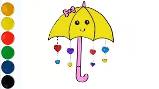 Learn to Draw Umbrella & Heart ❤️😍 in the Rain Painting & Colouring for kids and Toddlers