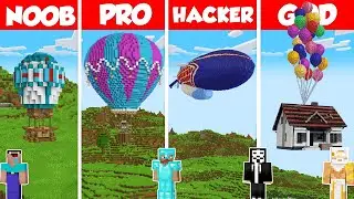 Ballon House / AirShip Build Battle Challenge - Noob vs Pro vs Hacker vs God - Minecraft Animation