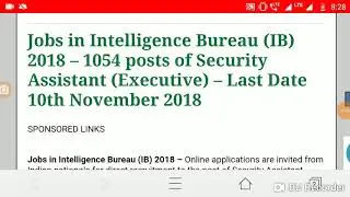 IB Recruitment 2018 (1000+)