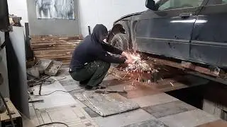 замена порогов bmw  вырезаем гниль