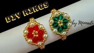 Beaded ring tutorial.  How to make beaded rings. DIY RINGS 👐🏽🌺🌸🌷❣️🍇🍄