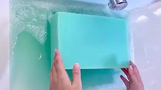【ASMR】Mint green large soft block sponge squeeze rinse💍左官スポンジと洗剤で泡立てASMR