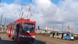 Трамвай СПб ЛВС-97 борт 1027 маршрут 62 от ост.ст.м.купчино  до ост.будапештская ул