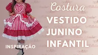 Diy vestido junino infantil manga camponesa e babado sobreposto
