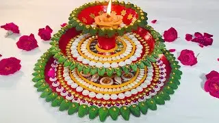 DIY Pooja Thali Decoration Ideas With Stones - Aarti Thali Decoration With Dough- Diwali Thali Decor